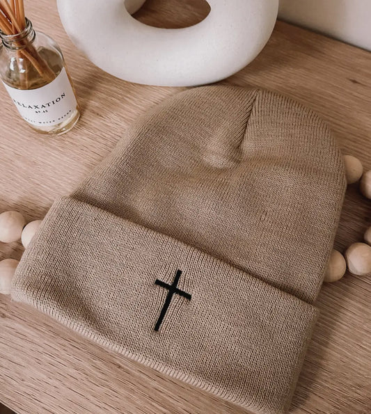 Embroidered Cross Beanie