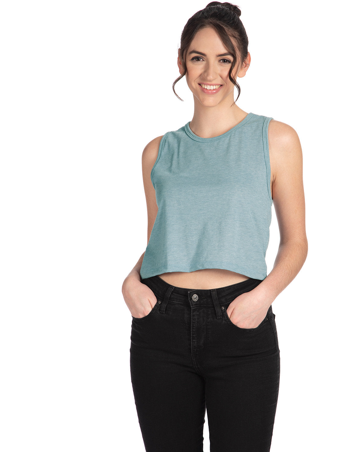 Ladies' Cropped Tank - Stonewash Denim